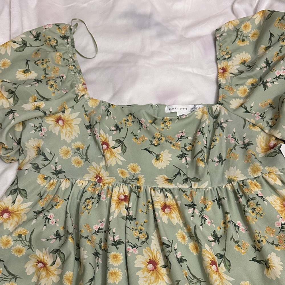 Altar'd State Green Floral Blouse